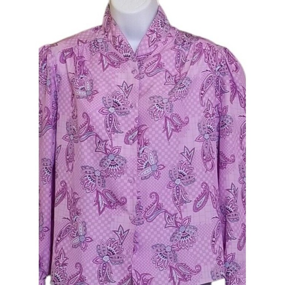 Vintage Pykettes Blouse Button Long Sleeve Paisley Purple 8 Career